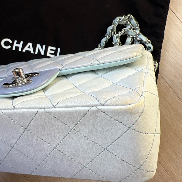CHANEL 2021 Perforated Lambskin Quilted Mini Rectangular Flap Light Blue - Picture 5 of 11